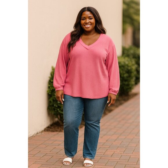 Lane Bryant Size 14/16 Top Womens Pink Textured Long Sleeve Lightweight Casual - Picture 7 of 7
